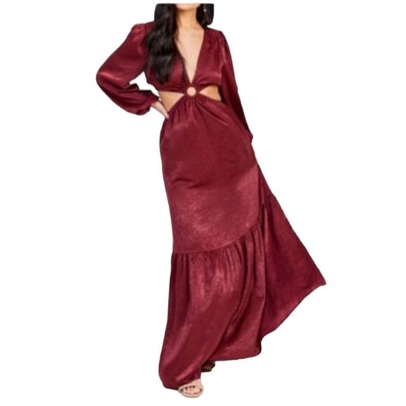 NWT Altar'd State Bella Satin Red Wine Long Sleeve Maxi Dress Size Small - Picture 1 of 7